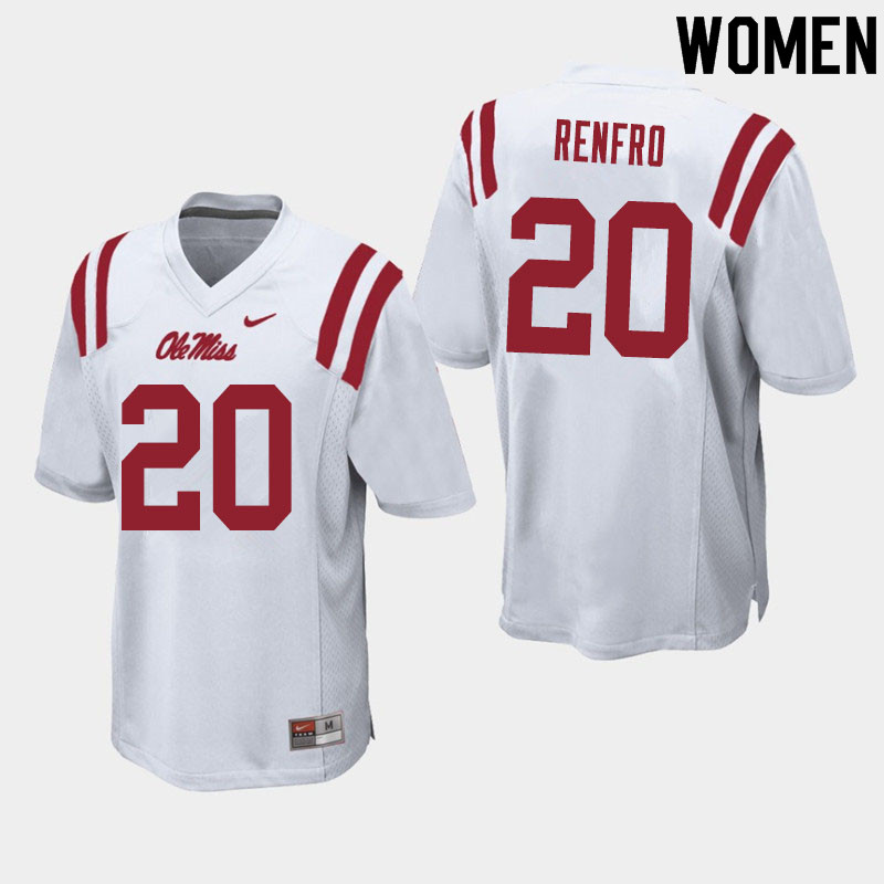 Women #20 Kade Renfro Ole Miss Rebels College Football Jerseys Sale-White - Click Image to Close